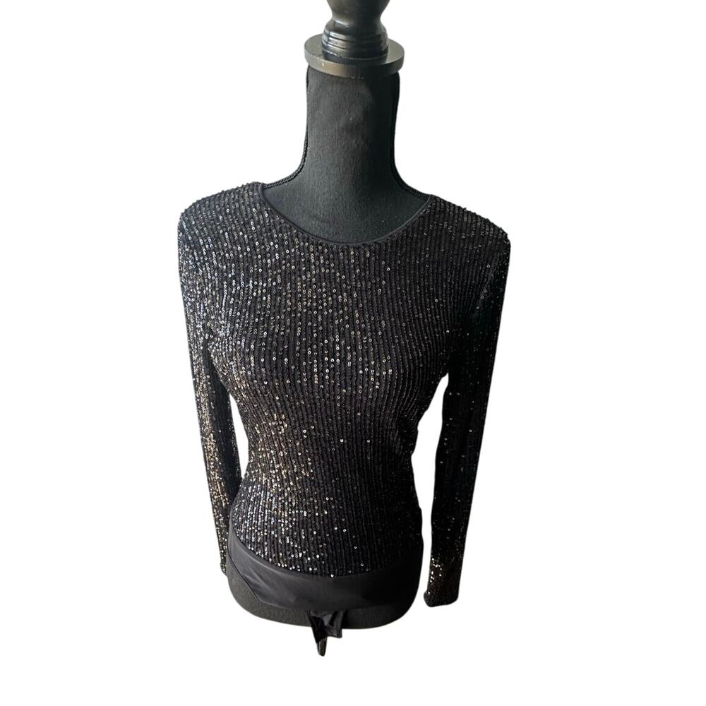 Cefian Black Long Sleeve Sequin Bodysuit Size M
